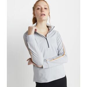 Marine Layer Kerri Quarter Zip Raglan Rainbow Stripe Trim Small Gray Wicking
